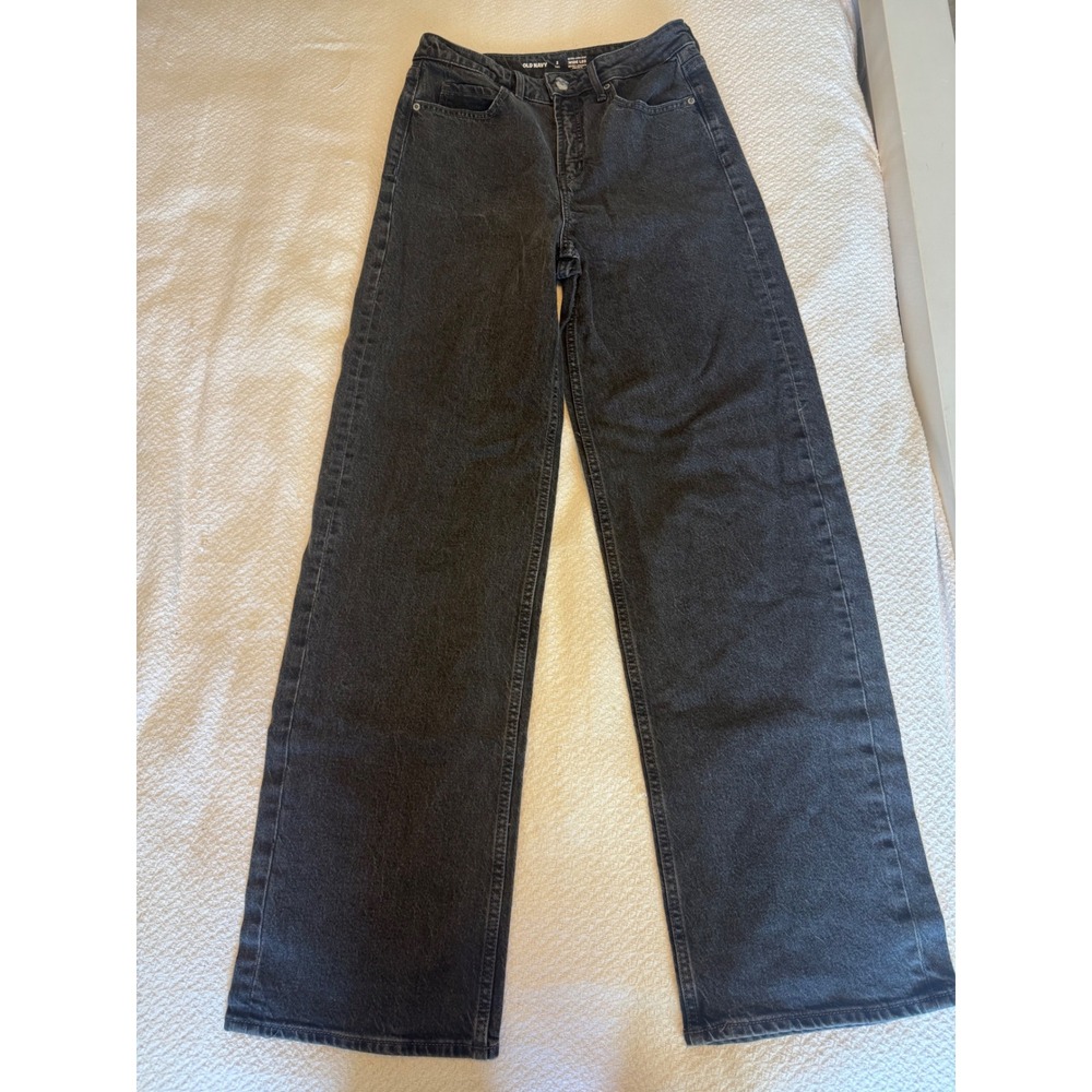 Old Navy Extra High-Rise Wide Leg Jeans Washed Black Size 2 Tall Secret-Smooth